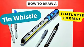 How to Draw a Tin Whistle in Timelapse Video Format to draw and colour along with.