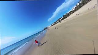 Insta360 Fake Drone is flying over the beach