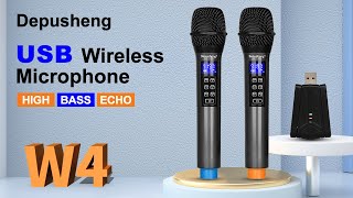 Depusheng W4 USB Wireless Microphone with Echo, Treble, Bass, Portable Handheld Dynamic Microphone