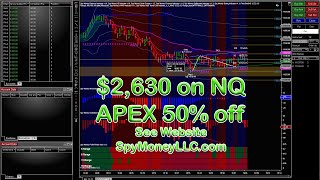 $2,630 on NQ using Spy Money Suite  Scalper and Channel on NinjaTrader 8