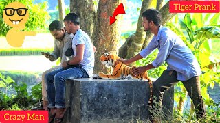 FAKE TIGER Vs Crazy Man PRANK Video 2021 fake tiger man scare PRANK with Reaction So Funny