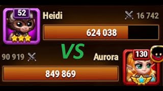 [Hero Wars] Heidi 52 vs Aurora 130 🙈🙉🙊🤢🤬😨🥵🐠👀📽🖥