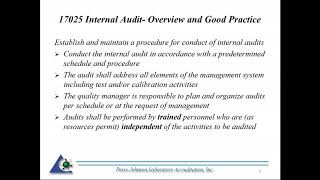 ISO/IEC 17025 Internal Audit  Overview and Good Practice