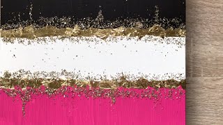 Abstract Acrylic Painting Pink | Black | White With Gold Leaf And Glitter