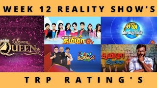 WEEK 12 REALITY SHOW'S TRP RATING'S (URBAN+RURAL)🔥 | VIJAY TV | SUN TV | ZEE TAMIZH | TAMIL | 2022