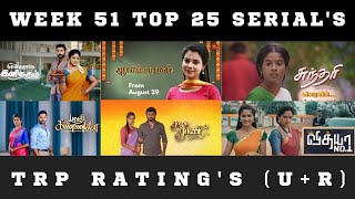 WEEK 51 TOP 25 SERIAL'S TRP RATING'S (U+R)🤩🔥 | SUN TV | VIJAY TV | ZEE TAMIZH | TAMIL | 2022