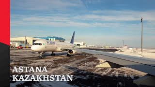 ICY Runway -30C Turbulent Takeoff from Kazakhstan - Astana - Air Astana