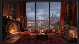 Luxury Apartment | Rain on Window, Thunder Sounds & Fireplace | 4K