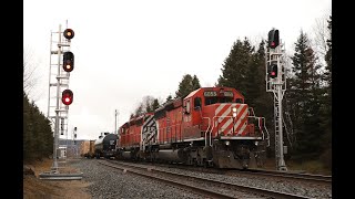 CP 7020 in lightning, the propane train with SD40-2's and intermodal action at Marathon, ON