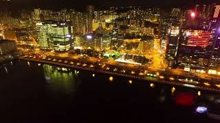 City Hong Kong Night Aerial View