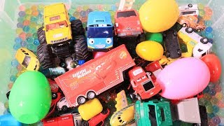 Box Full of Orbeez and Toys Cars & Surprise Toys / Learn Work Car names & Colors in English