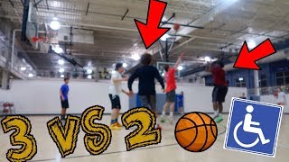 3 VS 2 HANICAP BASKETBALL GAME🏀♿️  ** we shouldnt have done this... **