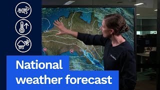 National Weather Forecast Thurs 5 Sept 2024: Warm & windy in the east, cool in the west.