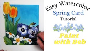 Easy Spring Flower Card for Beginners - How to Paint Flowers in Watercolor