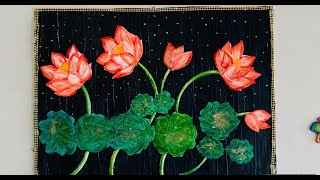 DIY Lotus Painting with thermocol plate | beautiful 3D painting | Decoration with disposal plate