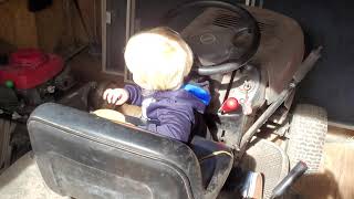 Ashton found the old lawn tractor