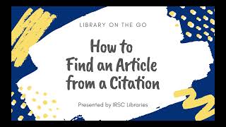 How to Find an Article from a Citation