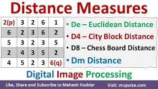 How to Compute De, D4 City Block Distance, D8 Chess Board distance, and Dm distance by Mahesh Huddar