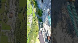 An 800-meter-altitude climber traversing the Swiss Alps