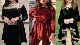 Outstanding Velvet Short Frock Dresses Designs/Beautiful And Trendy Velvet Frock Dresses Designs