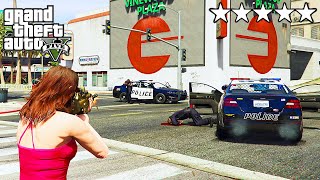 GTA 5 CRAZY GIRL FIVE STAR COP BATTLE ESCAPE! Amanda De Santa