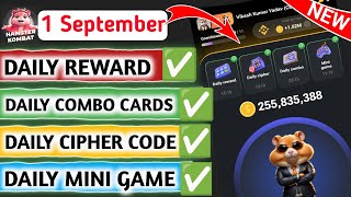 #1Sept Hamster Kombat Daily Combo | Daily Cipher Code | Daily Combo Card | Daily Reward | Mini Game