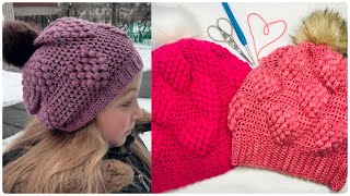 Puffy Heart Slouch Beanie Crochet Tutorial RIGHT HANDED