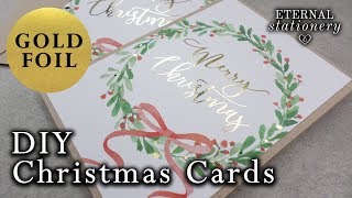 DIY Gold foil and watercolour wreath Christmas card