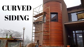 Curved wooden siding/facade assembly