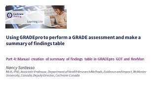 Part 4: Manual creation of summary of findings table in GRADEpro GDT and RevMan