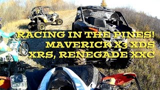 Fast Sprint in the Pines! Can-am Maverick X3 vs XRS vs XXC vs Kawi!