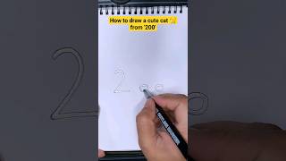 How To draw a cute Cat from number 200 #shorts #drawingtutorial #youtubeshorts #cat #drawingforkids