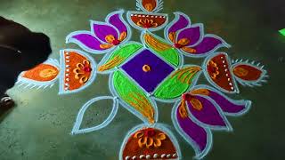 Diwali 2024🌻 villaku lotus kolam 5*1 🌻karthigai Deepam simple kolam🌻easy deepam muggulu