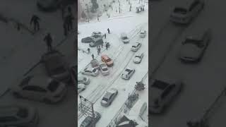 Snow Insane Car Pile Up.