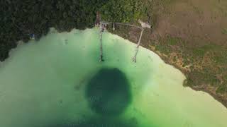 Aerial birds eye overhead top down descending view of pastel green water in lake FREE STOCK VIDEO