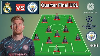 Real Madrid vs Manchester City Line Up 4-3-3 With Walker Quarter Final UEFA Champions League 23/24