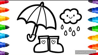 How to Draw Umbrella | How to draw Umbrella with Clouds & Rainy Shoes Step by Step For Beginners