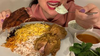 Asmr eating Persian Noodle Rice with lamb (Reshteh polo)| موکبانگ رشته پلو با گوشت و ته دیگ