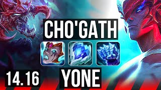 CHO'GATH vs YONE (TOP) | 9k comeback, 1800+ games, Godlike | EUW Master | 14.16