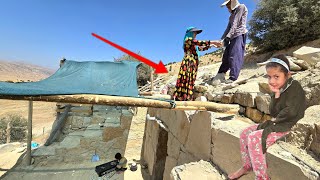 Nomadic Lady's Magical Cave: Starting to build a stone wall on the roof