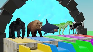 Death Race Between Animals: Sharks, Godzilla, Bears - Who will win?? Animals Challenges 3D Animation