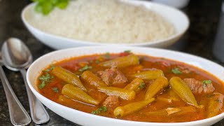 How to make Okra Stew with Meat in Tomato Sauce! No fry - No bake مرقة البامية /يخنة البامية