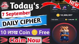 Today 7 September Daily Cipher Code | Hamster Kombat Daily Combo Card | hamster Cipher Code 7 Sept