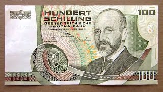 100 Austrian Schilling Banknote (Hundred Schilling Austria: 1984) Obverse & Reverse