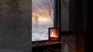 Relaxing Cabin Ambience  Snowstorm and Fireplace Sounds #relax  #snow #fireplace#snowstorm #peace