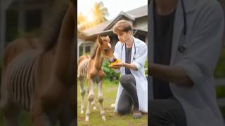 Man rescue a weak baby horse 🐎 #africananimals4k #tiger #newbornbaby #animals #africawildanimals