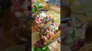 Shrimp Tacos 🌮  Sriracha Lime Aoli.. Garnished with Cilantro and sprinkled with Cotija Cheese...