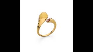 Amber ring with pink teardrop zirconia modern style, silver 925 gold plated ring with genuine amb...