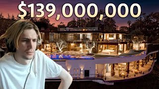 xQc reacts to Touring a $139,000,000 LA Mega Mansion With a BATMAN Style Garage!