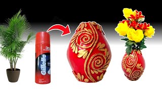 Shaving foam bottle flower vase making | Cement Flower Vase - Look like ceramic vase